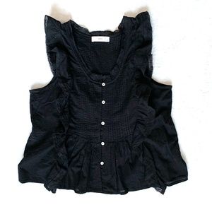 MNG Mango USA Black Sleeveless Button Front Lace Accent Blouse Size Large